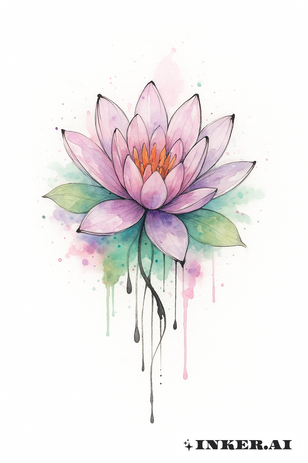 Dripping Ink And Watercolor Water Lily