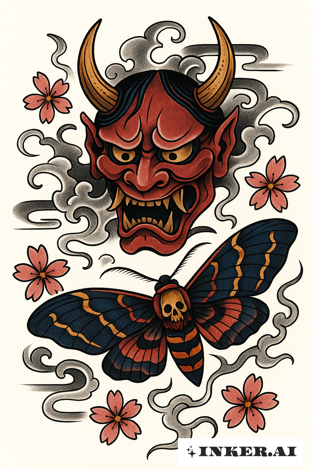 Oni-Maske und Todesmotte