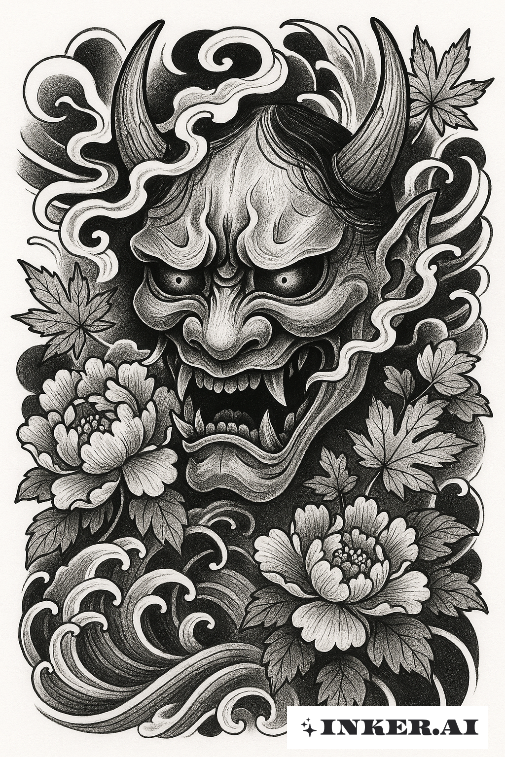 Ein japanischer übernatürlicher Oni mit schwarzen Augen