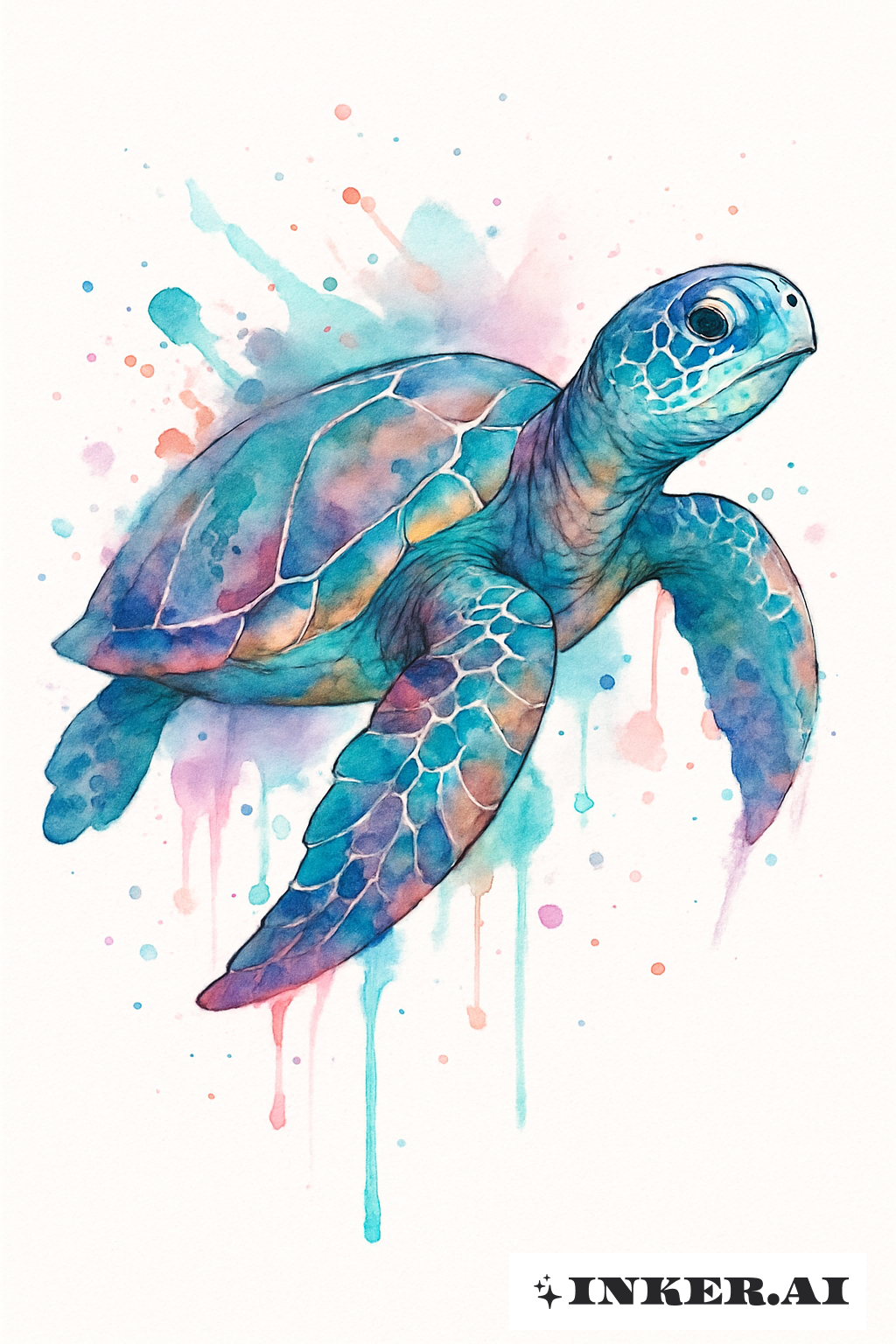 Colorful Watercolor Sea Turtle Splash