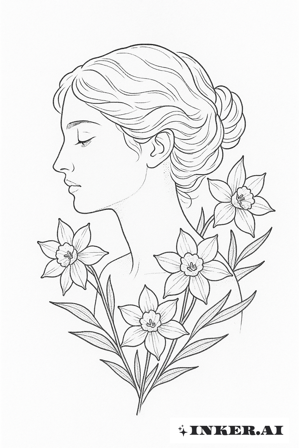 Persephone's Profile Woven With Narcissus Flowers