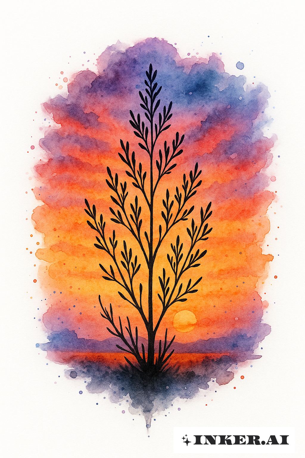Desert Sunset Behind a Sagebrush Silhouette