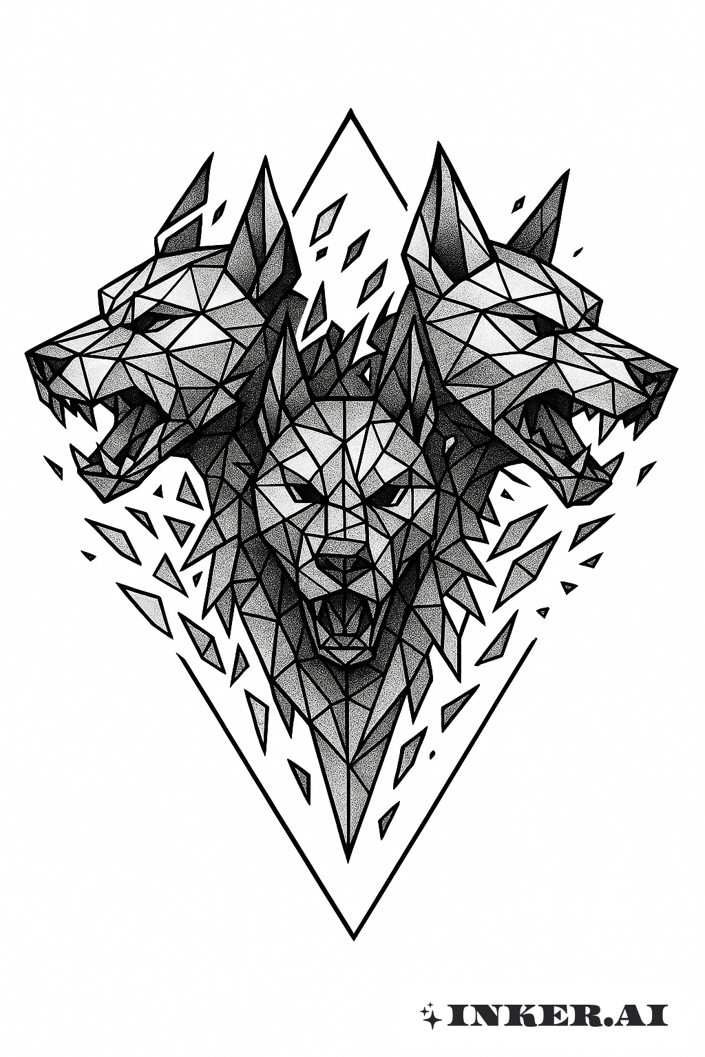 Un Cerbère fragmenté de triangles et de tessons