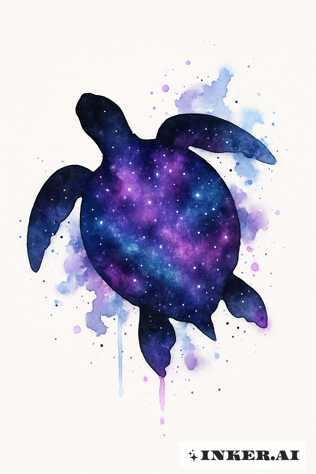 Silhouette de Tortue de Mer avec Remplissage Aquarelle Galaxie