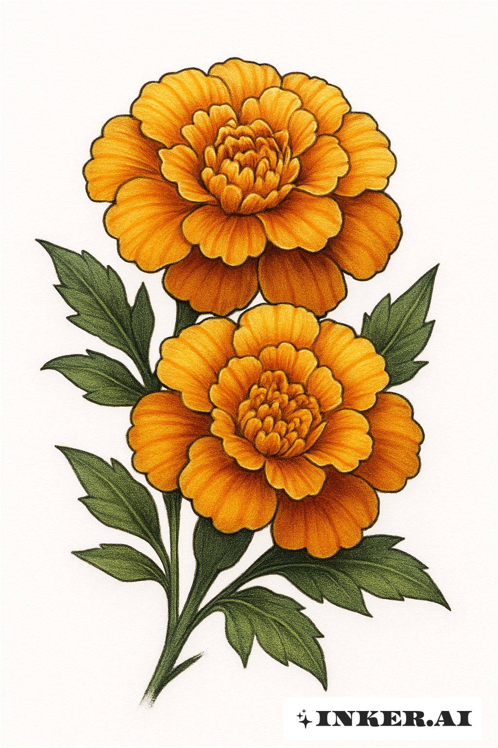 Two Overlapping Realistic Marigold Blooms