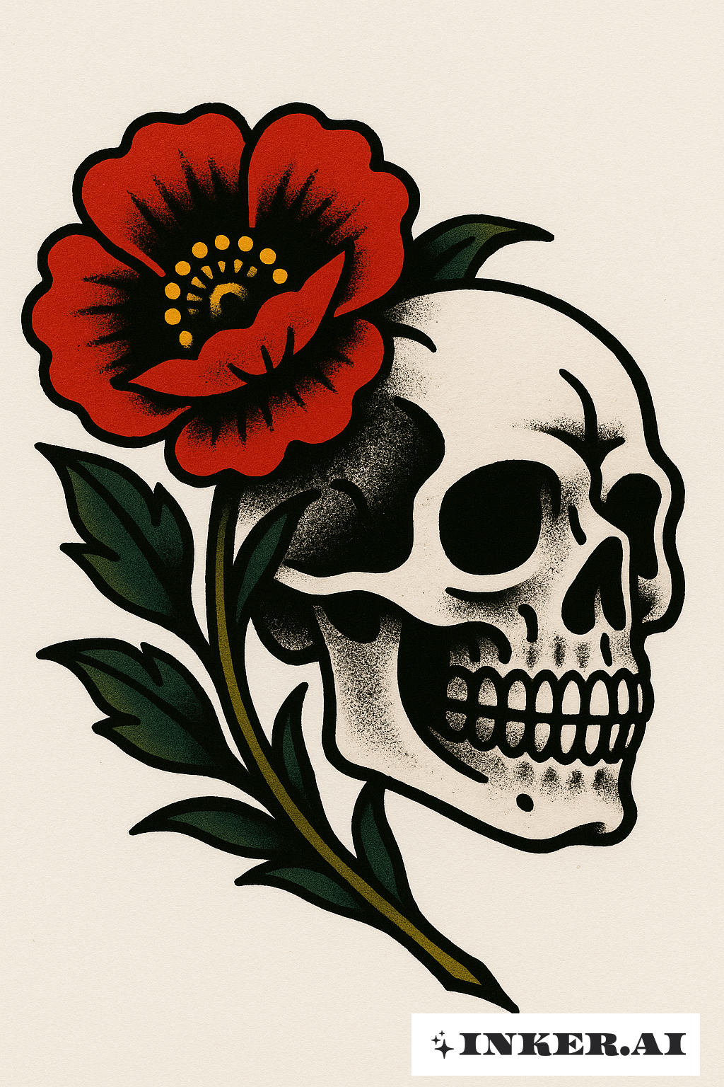 Totenkopf und blühender Klatschmohn