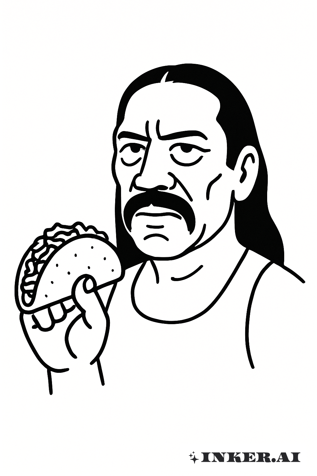 Einfacher Danny Trejo mit einem Taco in Linien