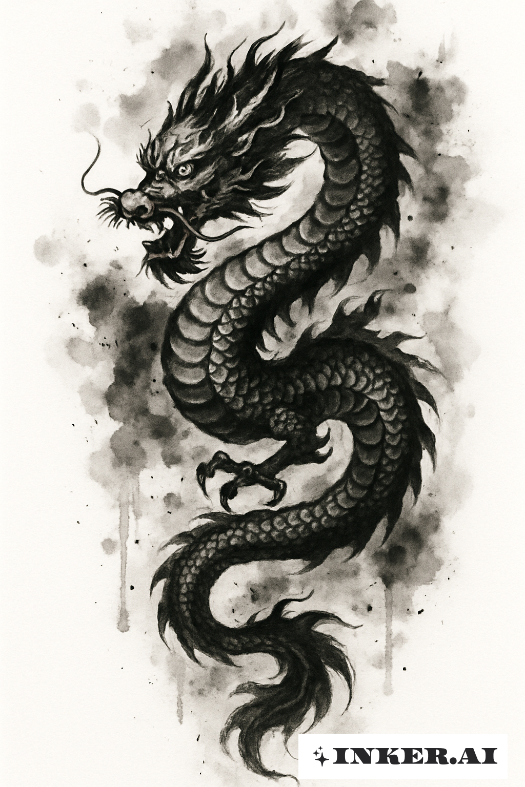 黑墨暈染的日本龍