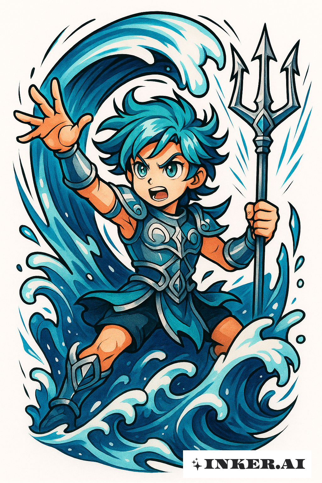 Young Poseidon Summoning A Tidal Wave