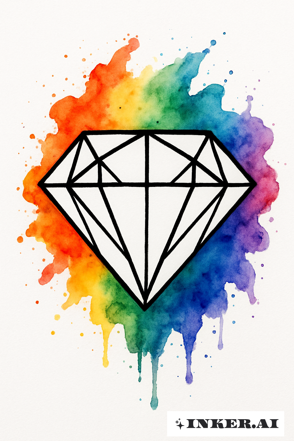 Black Outline Diamond With Rainbow Splashes