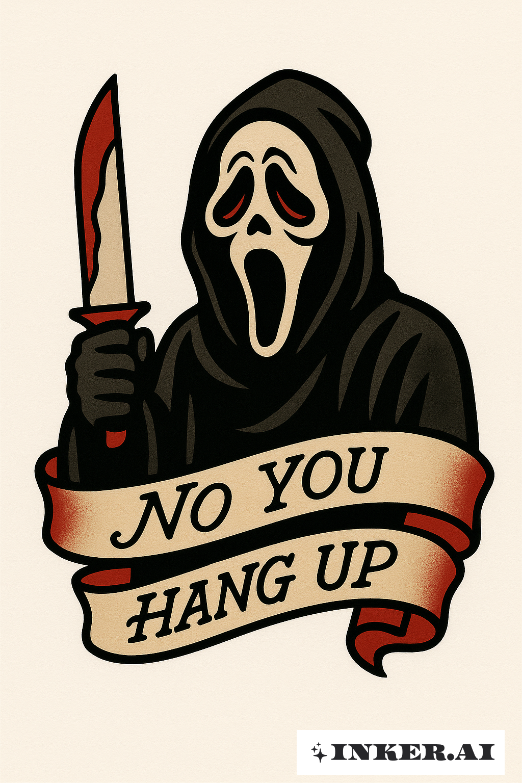 Ghost Face With A "No You Hang Up" Banner