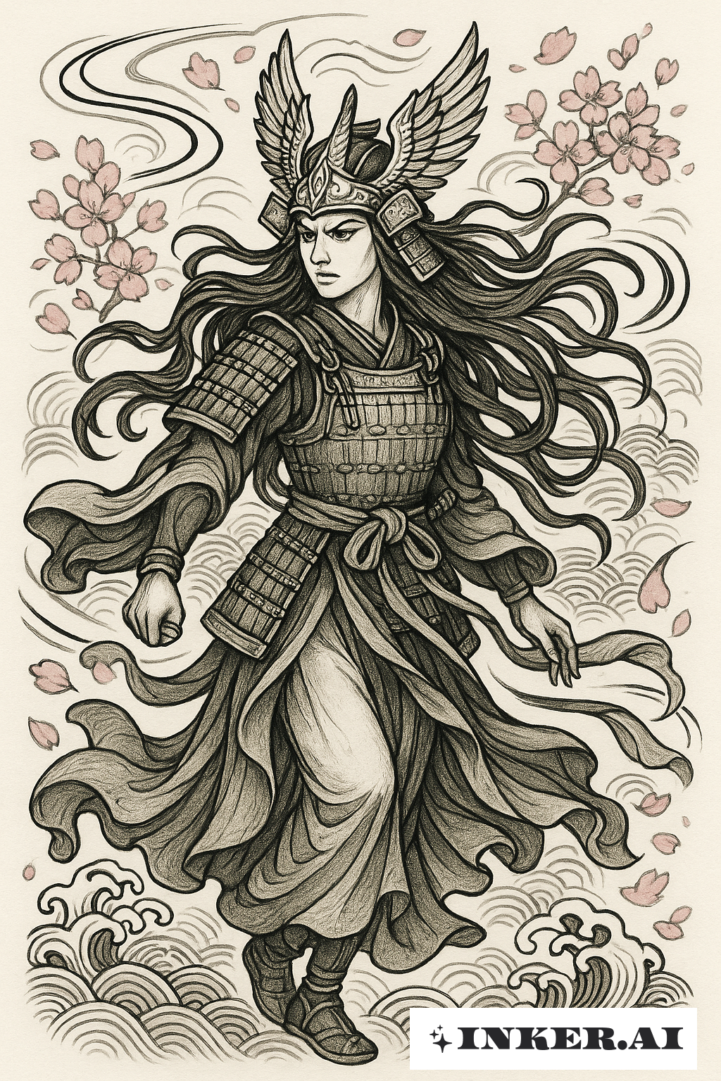 Valkyrie Amidst Sakura And Wind Bars