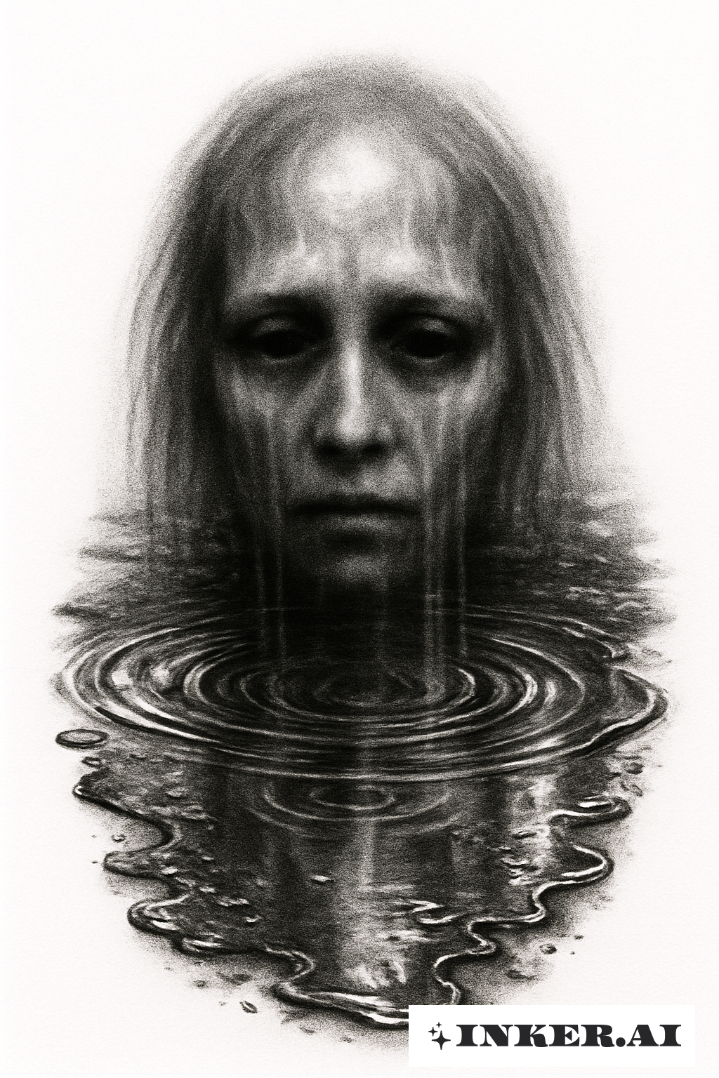 A Reflective Ghost Face In A Puddle