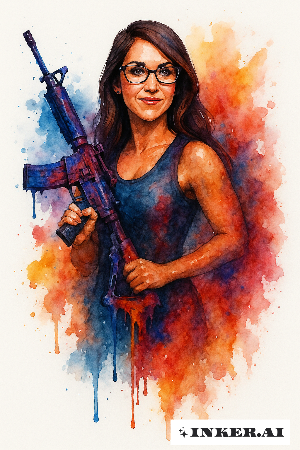 Lauren Boebert com um Rifle de Tinta Escorrendo