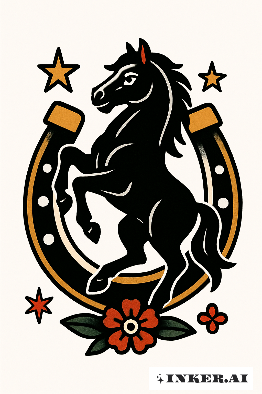 Cheval Noir Porte-bonheur Dans Un Fer à Cheval