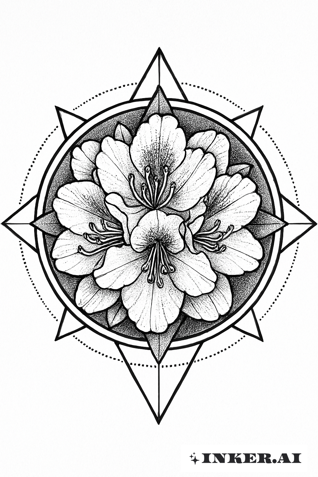 Schwarz-Weiß Rhododendron Mandala