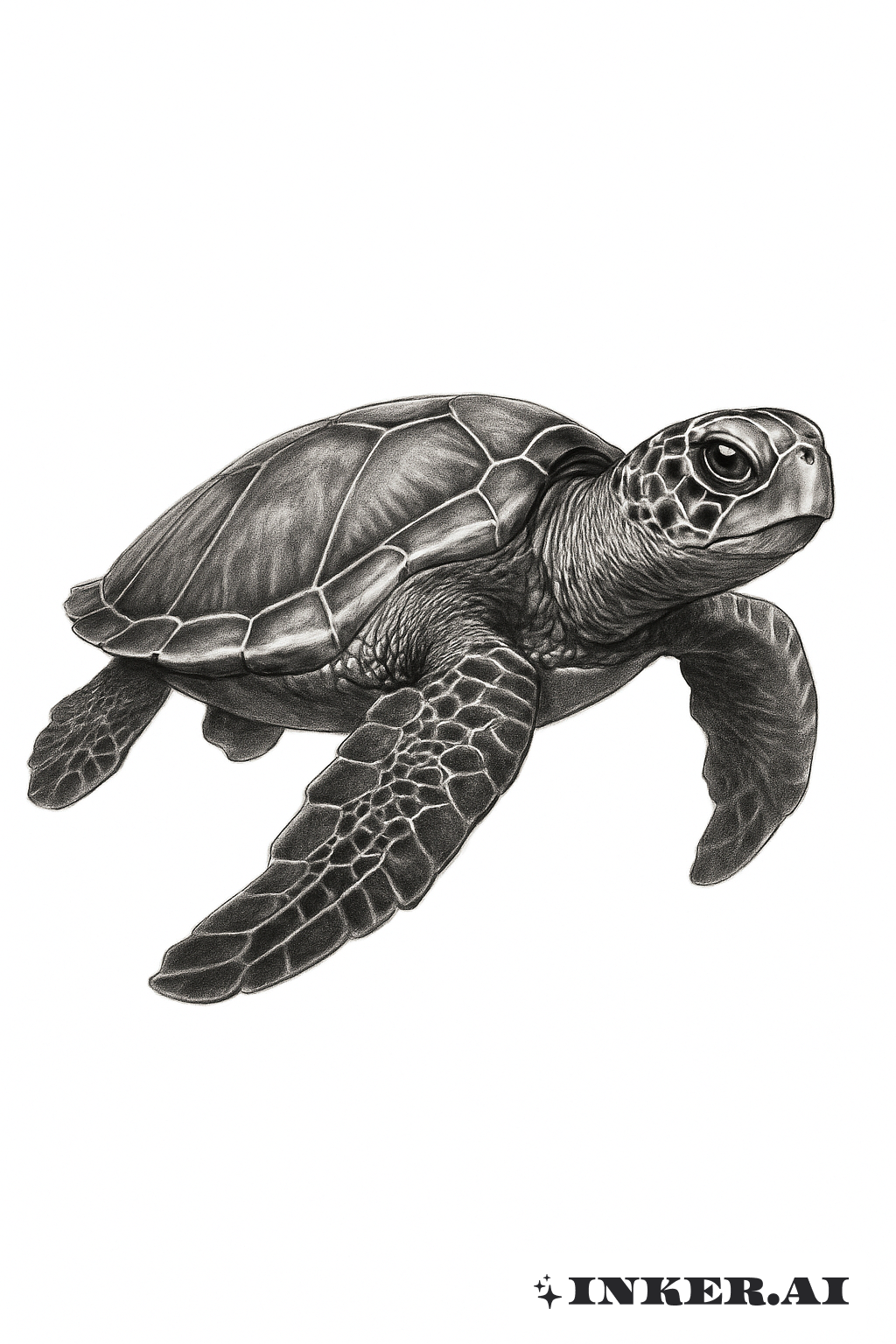 Black And Grey Realistic Sea Turtle