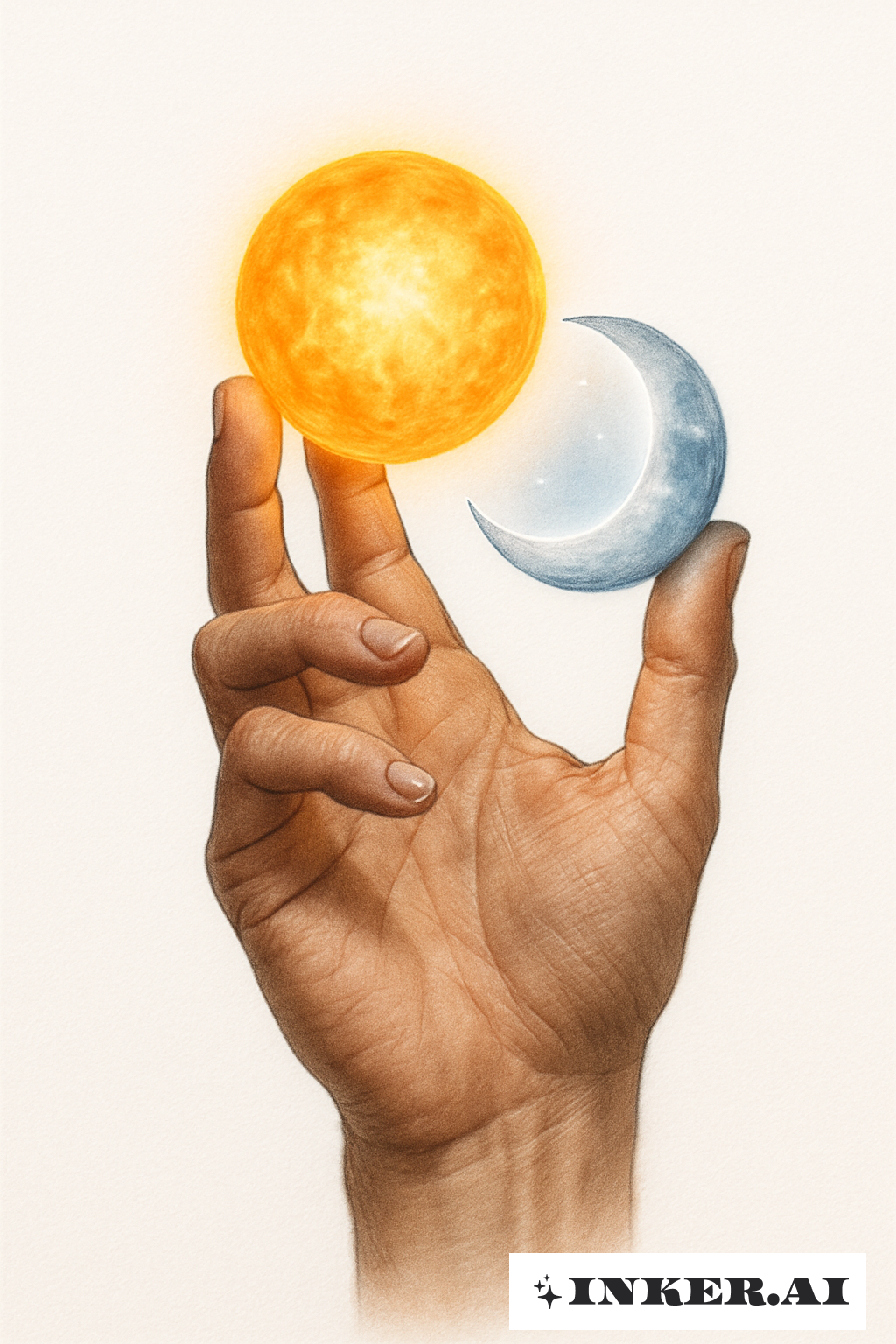 太陽と月を抱く手