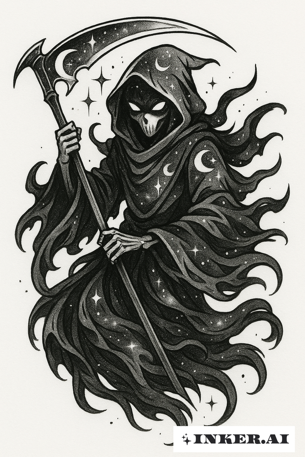 Himmlischer Sensenmann mit fließenden Gewändern