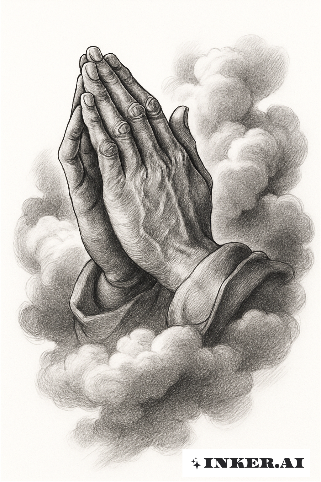 Praying Hands Breaking Through Realistic Clouds