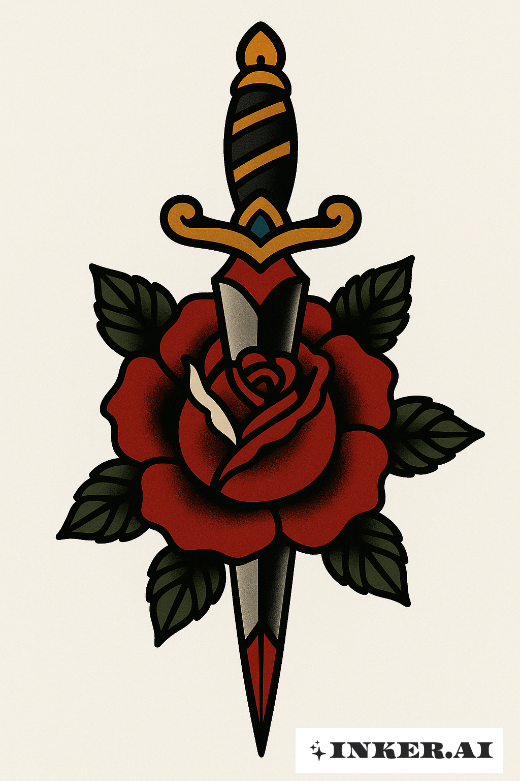 Adaga Ousada Através de uma Rosa na Coxa