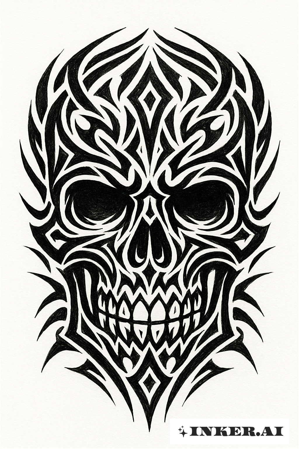 Motifs Tribaux Entrelaçés Formant un Totenkopf
