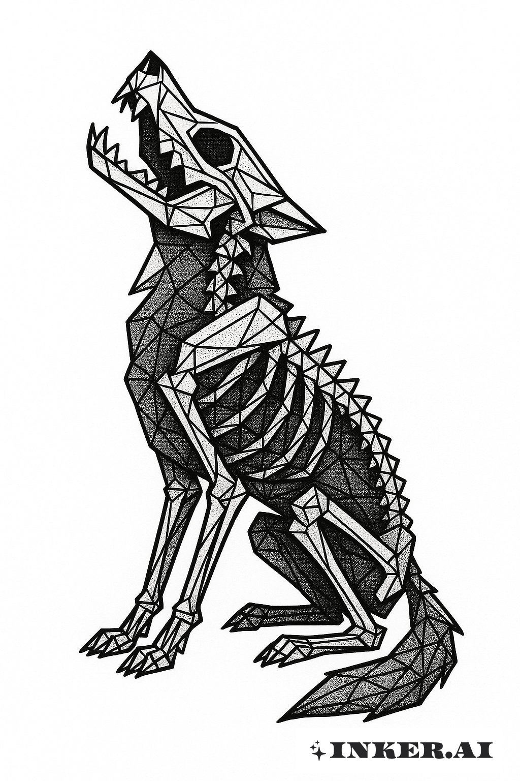 Geometric Wolf Skeleton Howling