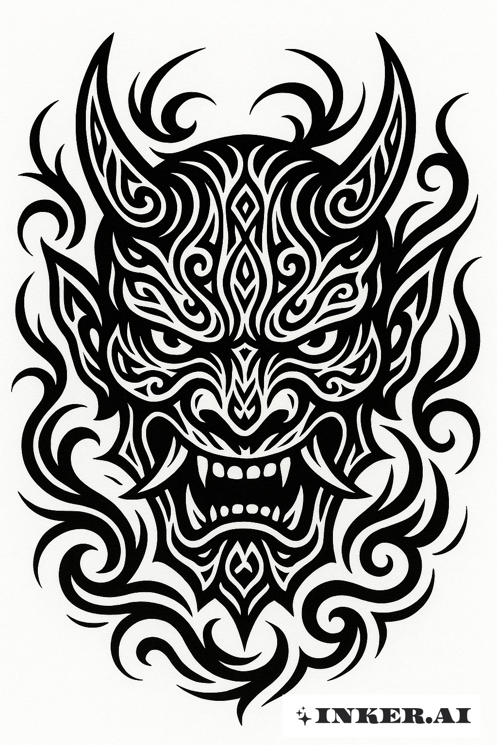 Eine Oni-Maske der Yakuza mit Wirbellinien