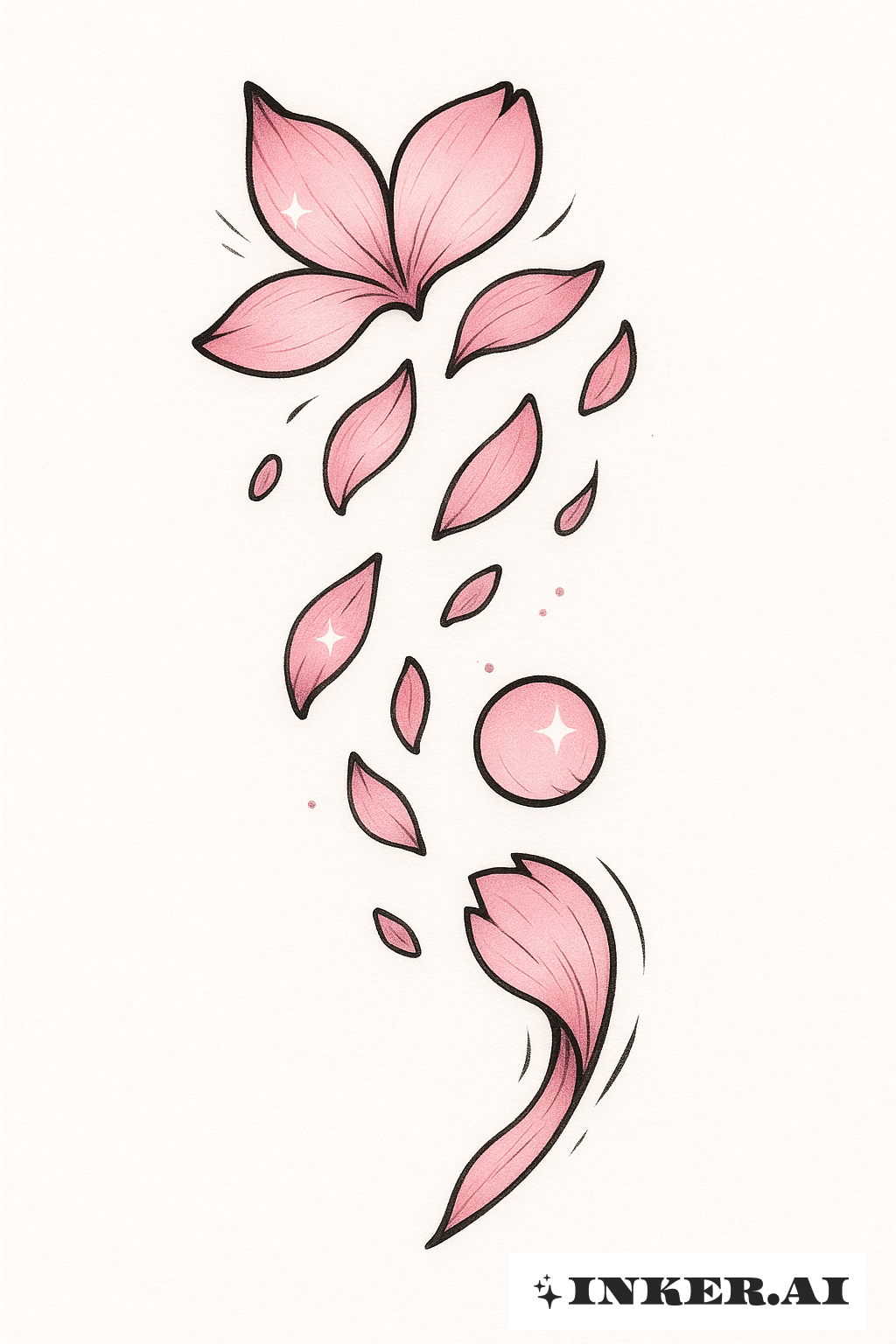 Les Pétales de Cerisier Tombant Forment un Point-virgule