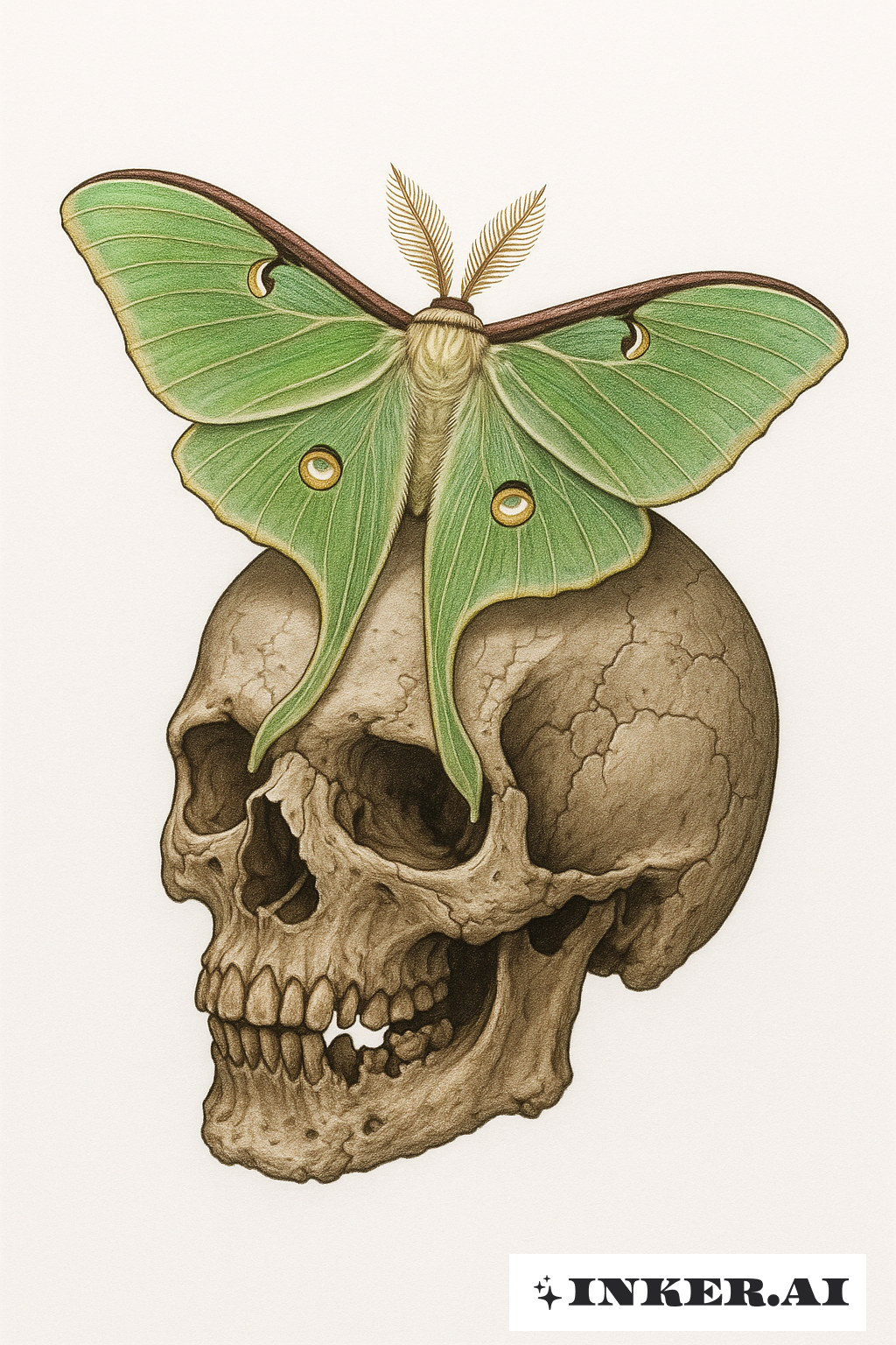 The Luna Moth On A Decaying Skull