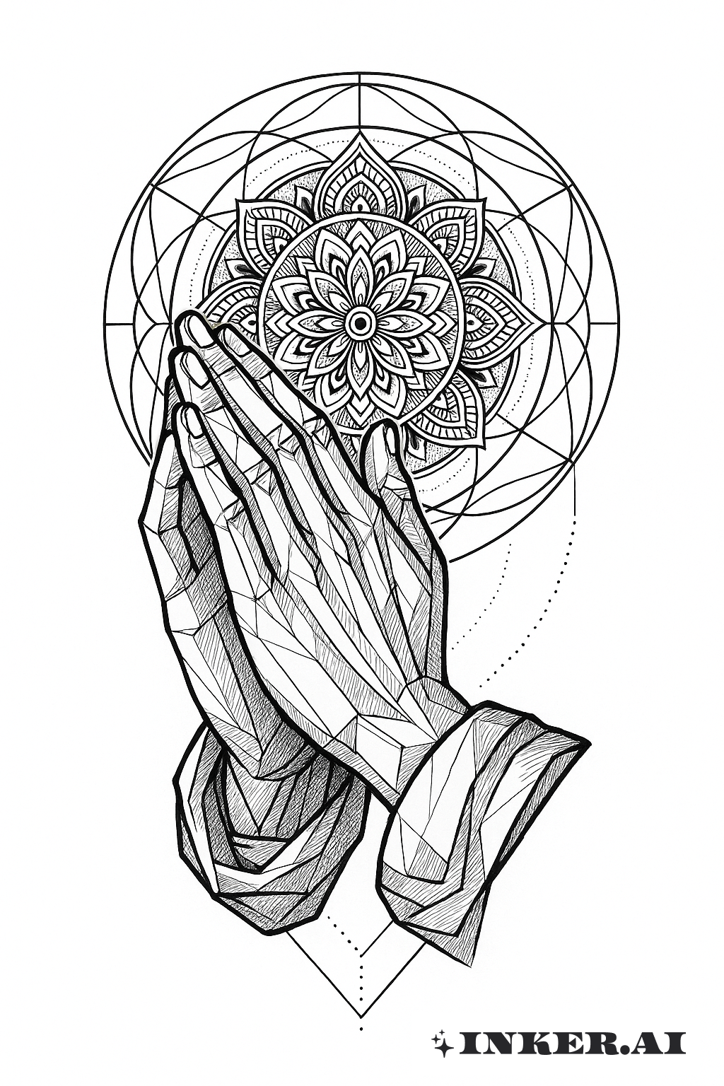 Praying Hands with a Sacred Geometry Halo