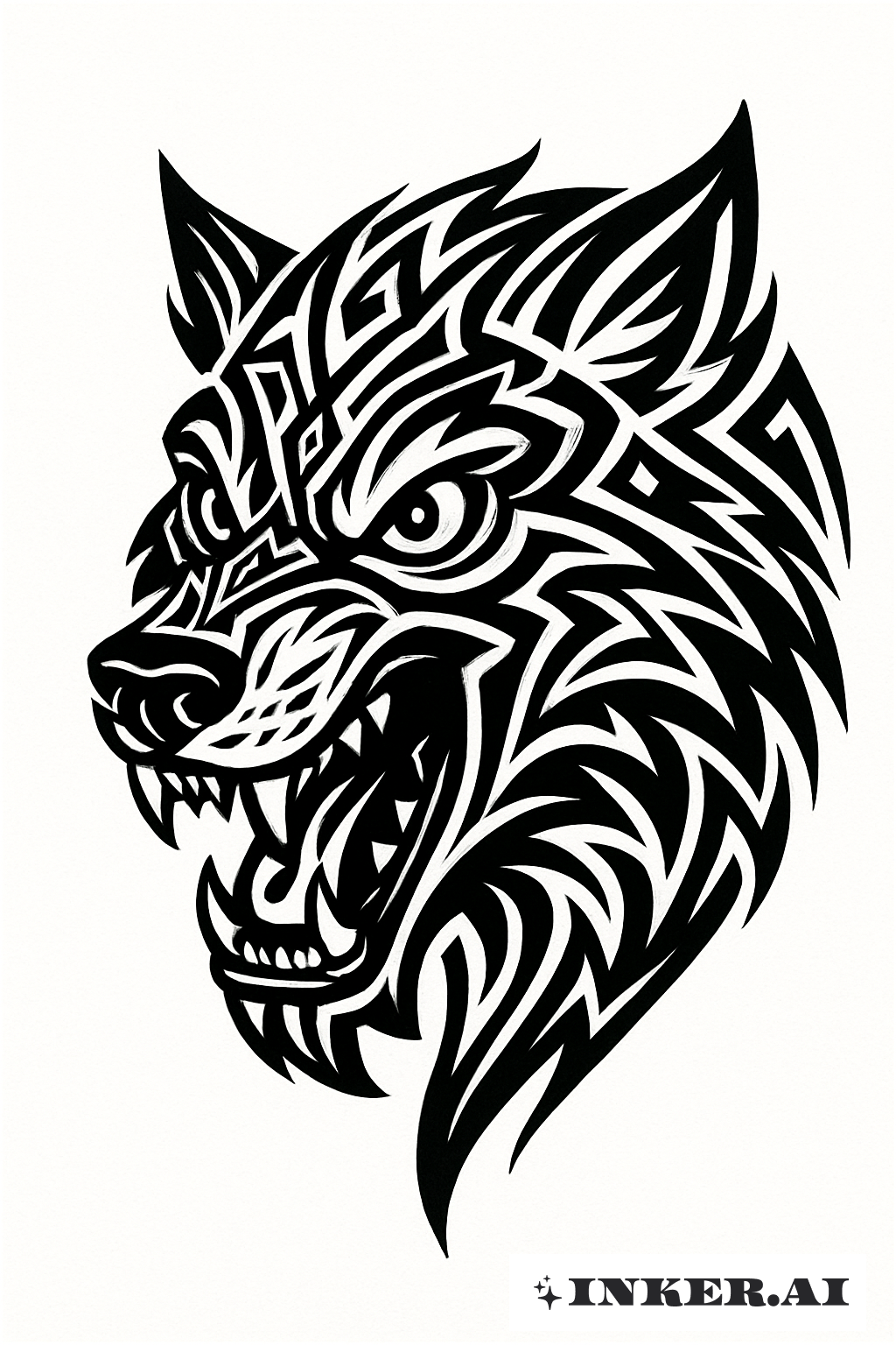 Cabeça de Lobo New School em Padrões Tribais