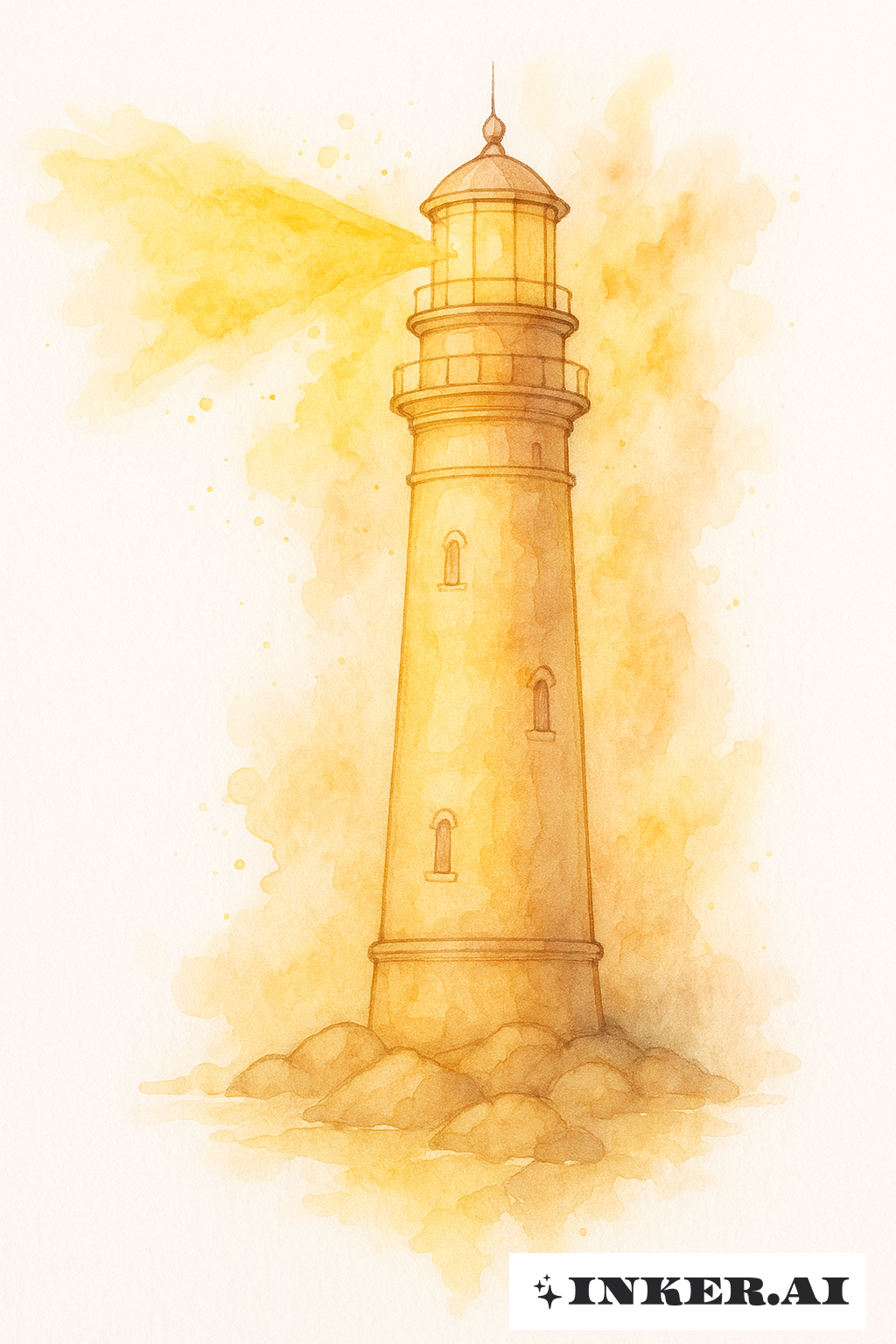 Yellow Watercolor Beam Lighthouse