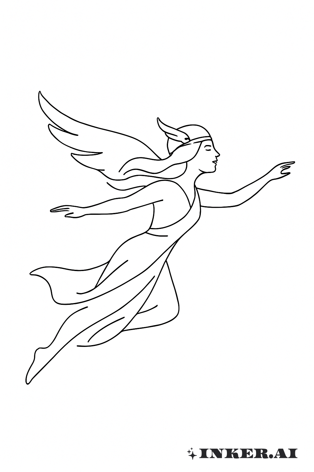 Single Line Flying Valkyrie Silhouette
