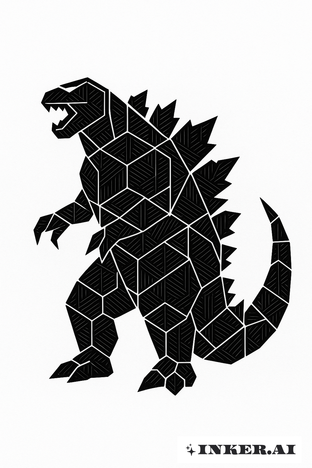 抽象的なゴジラ形状を六角形で表現