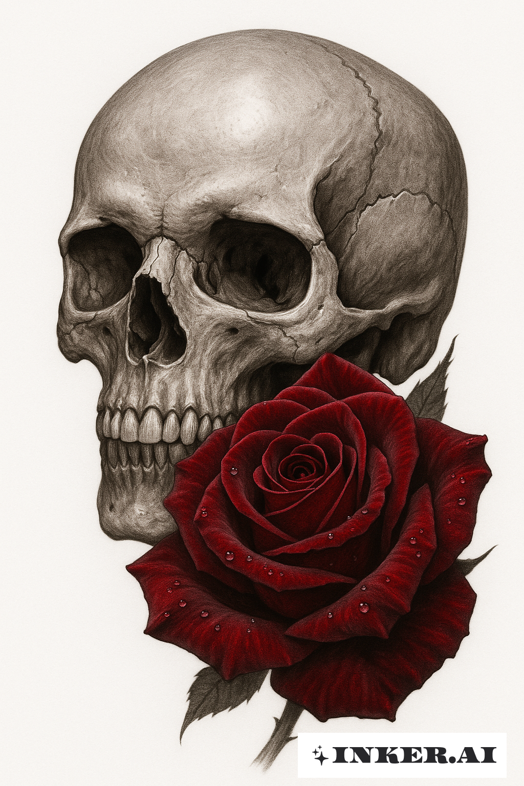 Totenkopf Hiper-Realista Com Uma Rosa de Veludo