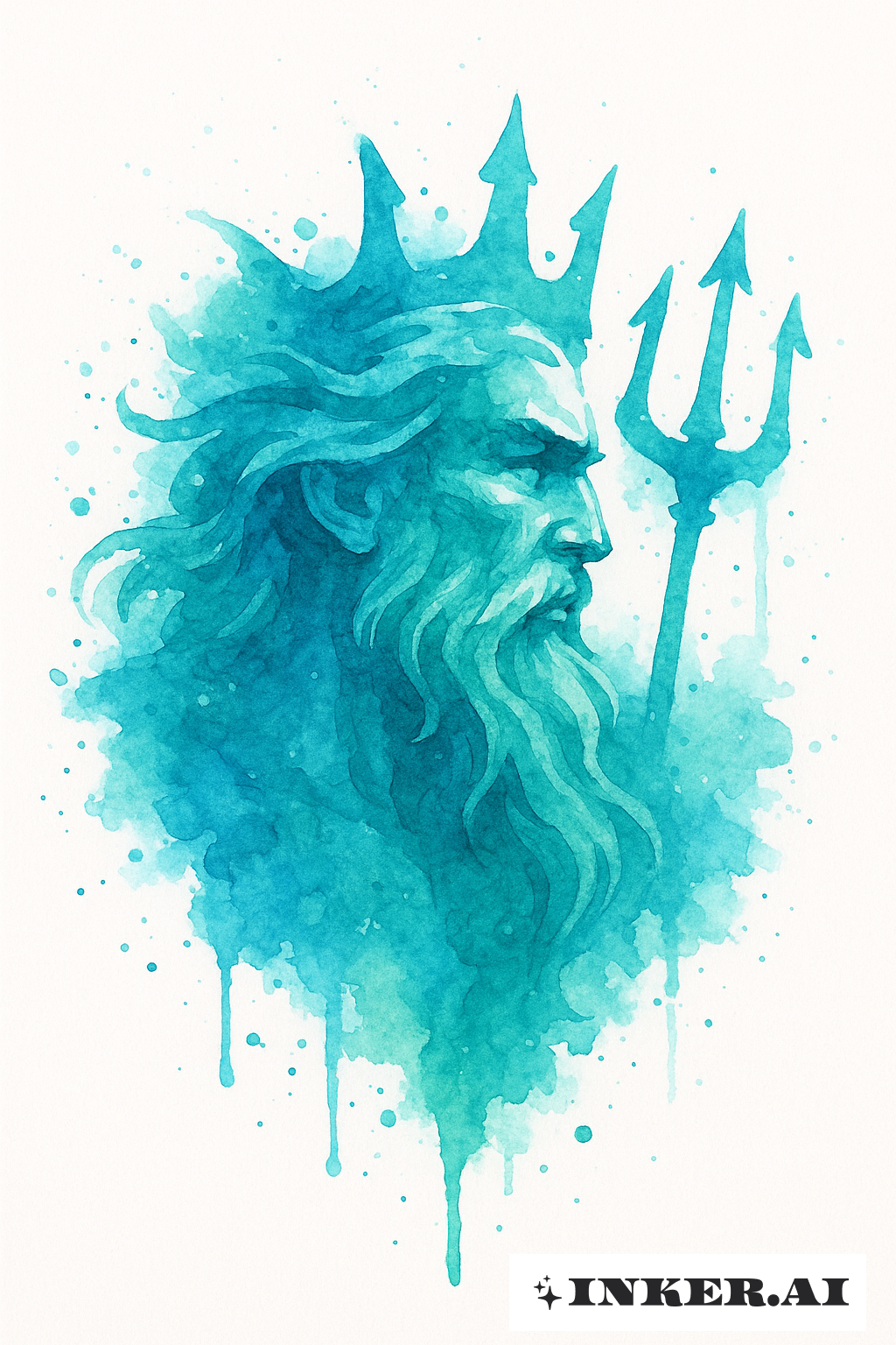 A Watercolor Splash Forming Poseidon's Silhouette
