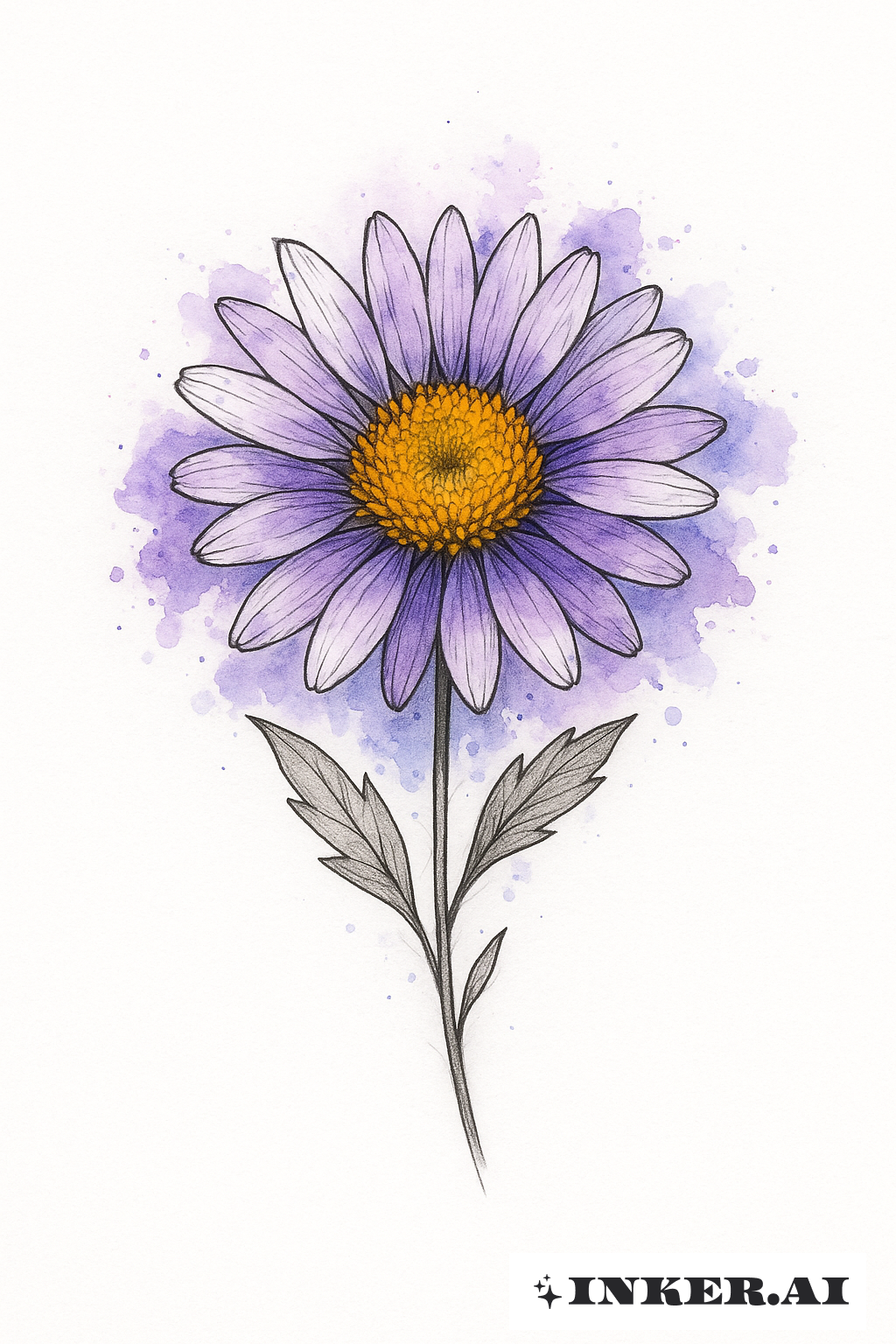 彩色渗透的九月生辰花素描纹身