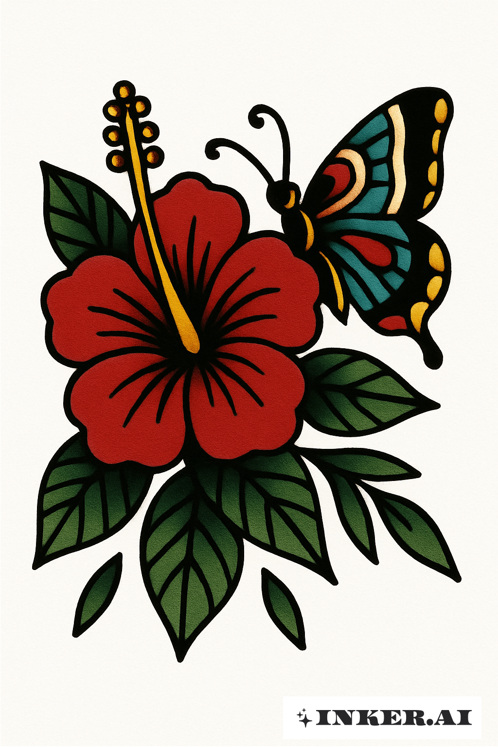 Tradicional Americana: Hibisco y Mariposa