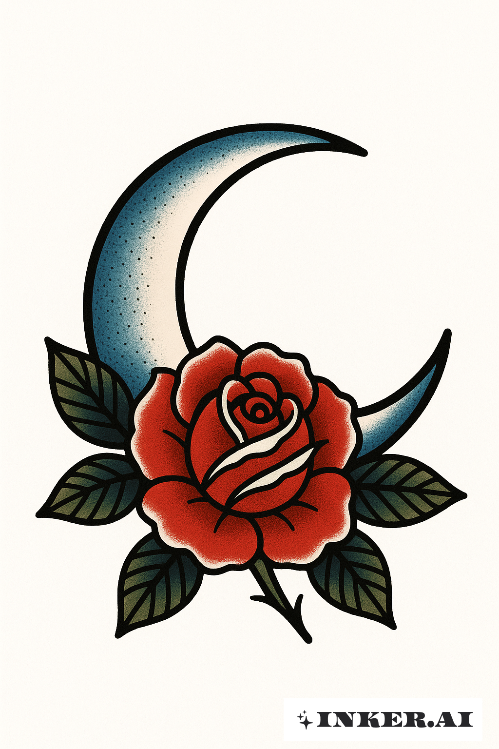 Vintage Crescent Moon With A Rose