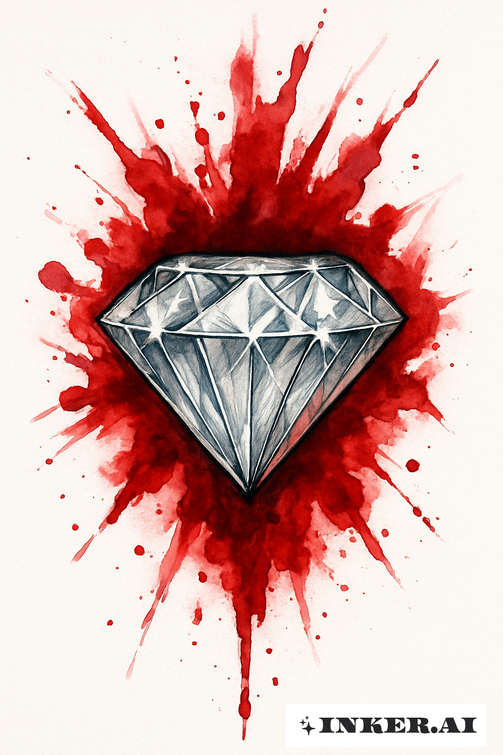 A Blood Red Watercolor Splash Behind A Diamond