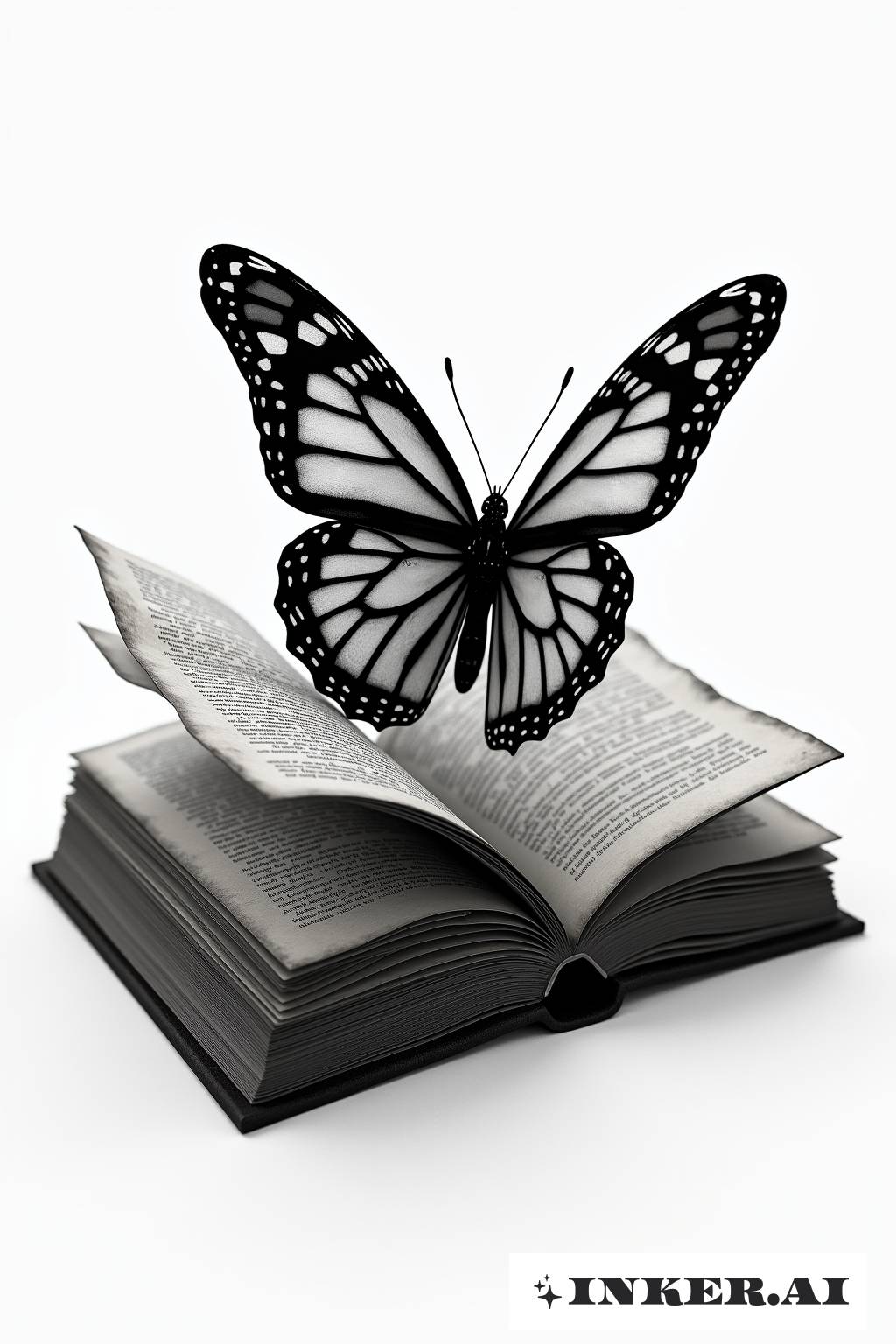 Un papillon émerge des pages d'un livre, symbolisant la transformation et le pouvoir de la connaissance.
