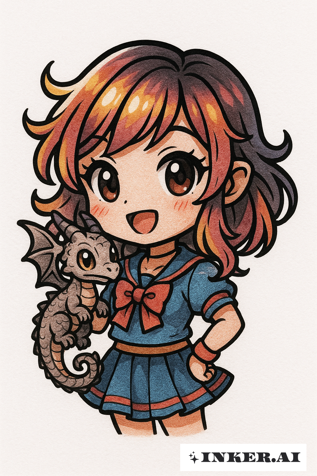 La Fille Avec Le Dragon En Forme de Chibi