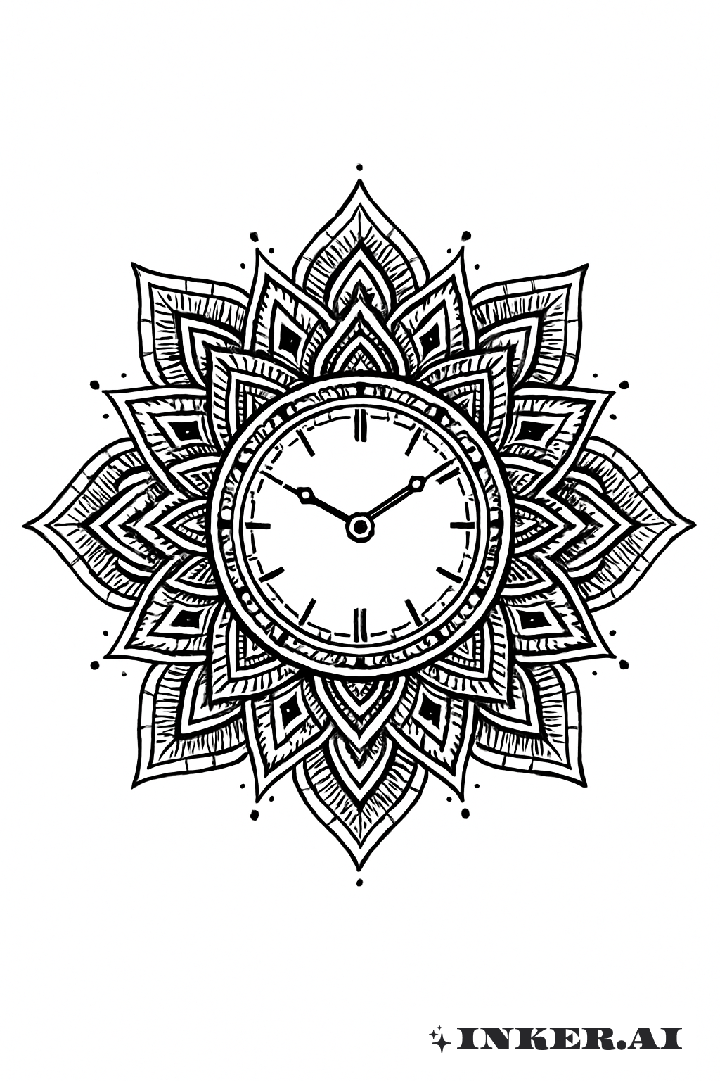 Um Mandala com um Relógio no Centro