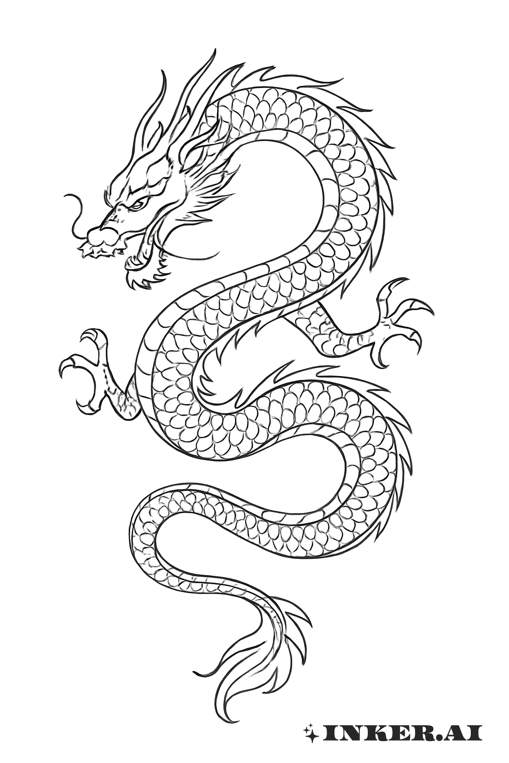 Silhouette de Dragon à Ligne Unique Yakuza