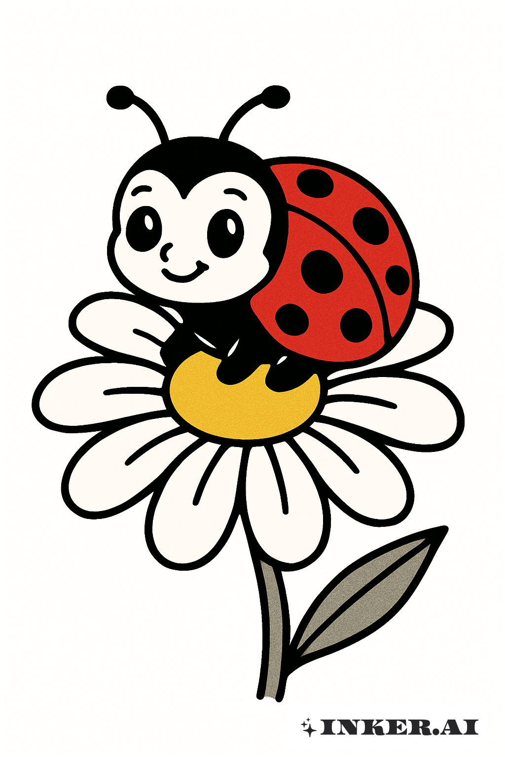 Joaninha Fofa de Desenho Animado em uma Margarida