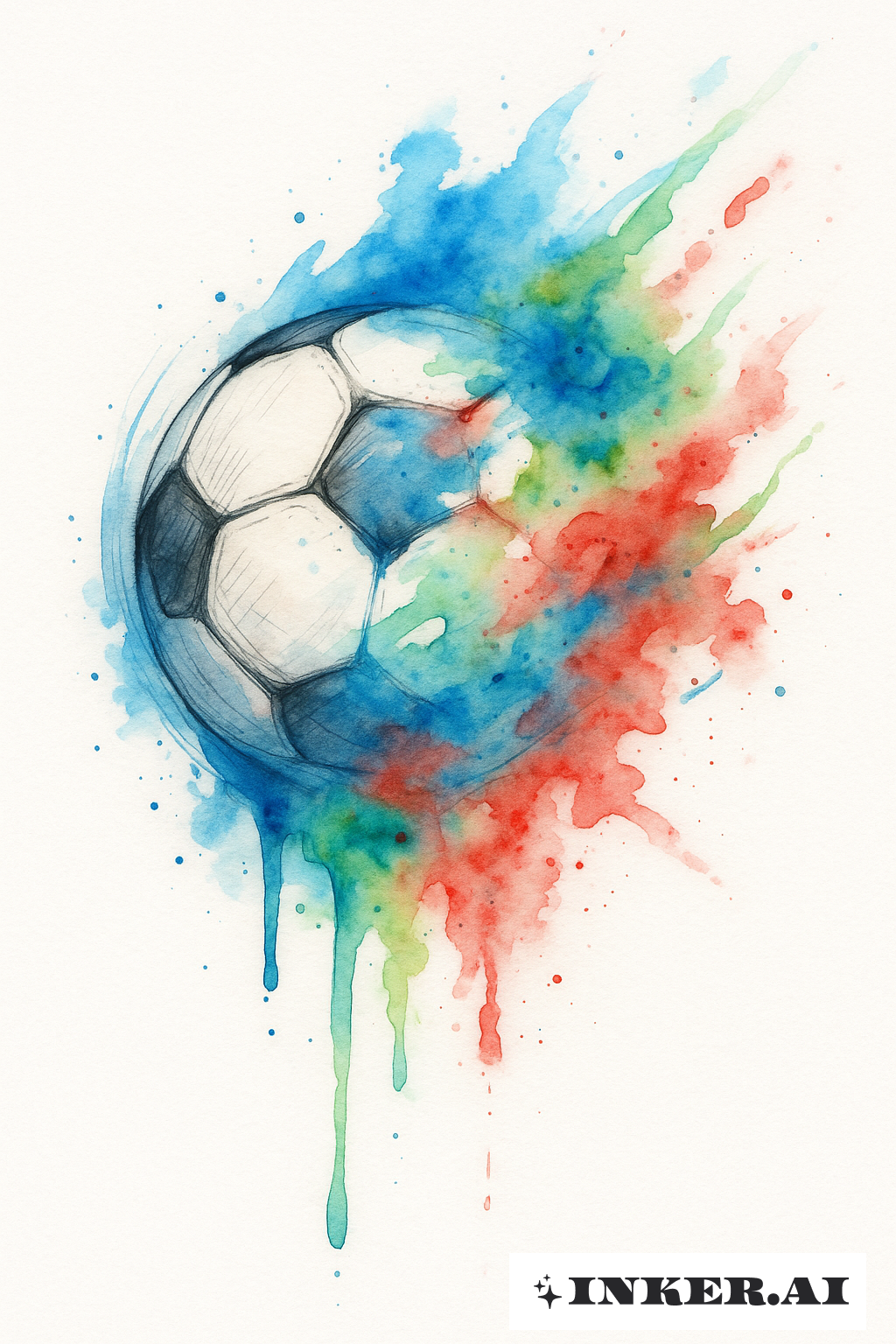 一个逐渐融入水彩的足球