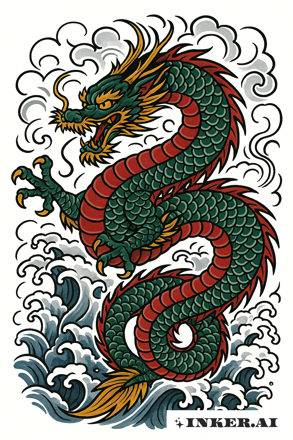 風浪之中舞動的日本龍