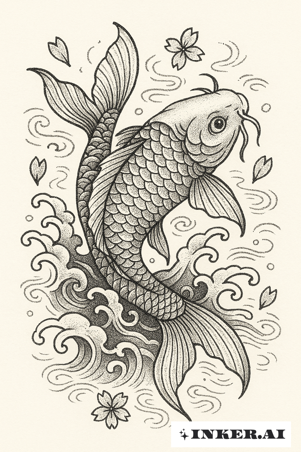 Um Peixe Koi Subindo a Correnteza com Stick And Poke