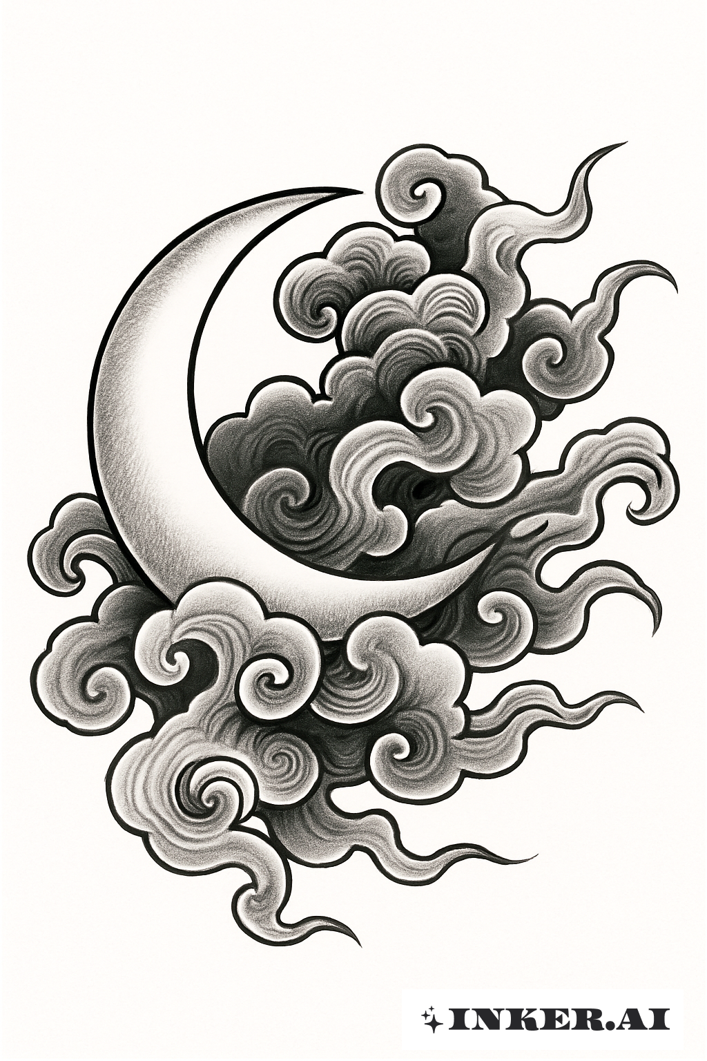 Crescent Moon Veiled By Japanese Clouds